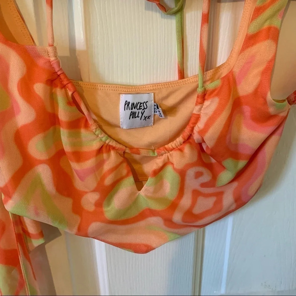 Princess Polly Funky 90's Style Sheer Too Floating Sleeves Tie Dye Orange Yellow - Picture 6 of 8